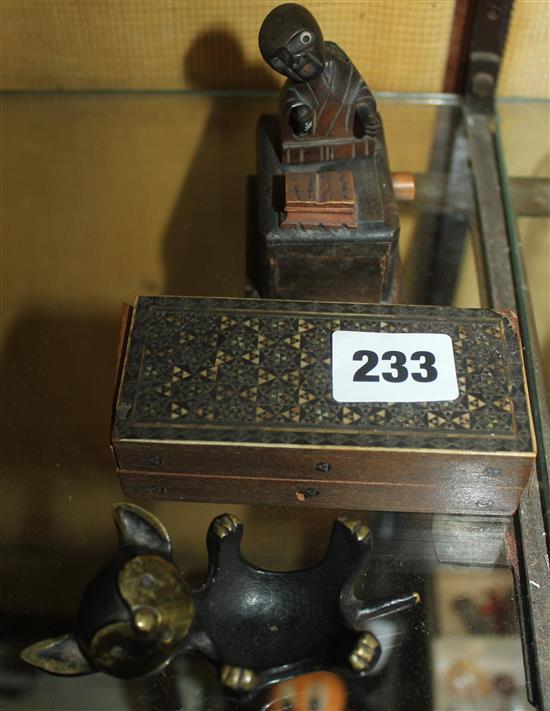 Bronze cat, figure & box